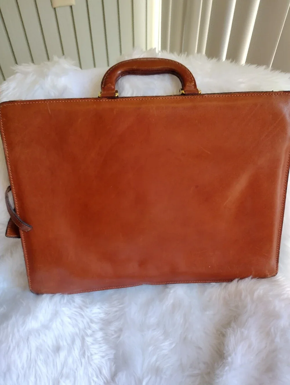 Men's Vintage Leather Briefcase Gold Hardware - Classic Professional Carry